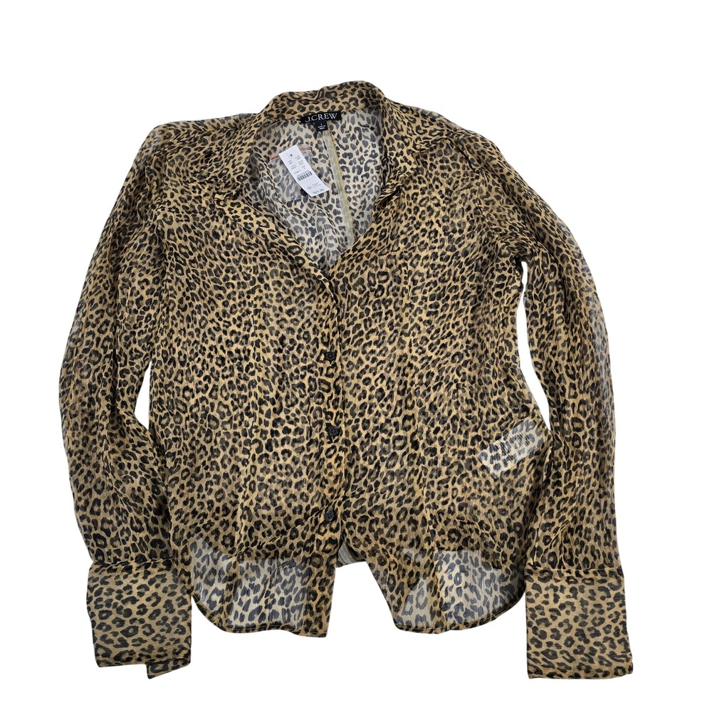 J. Crew Leopard Print Sheer Button‎ Down Shirt Blouse Size 2